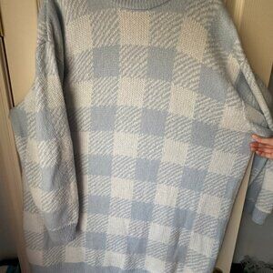 H&M Light Blue Gingham Knitted Sweater Dress Size XXL
